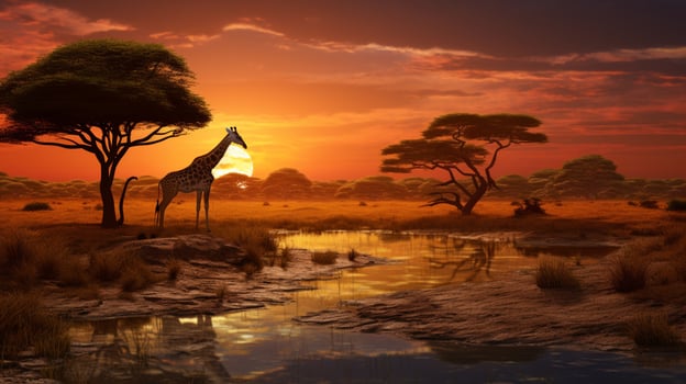 AI generated Savannah Wildlife Landscape Background photo