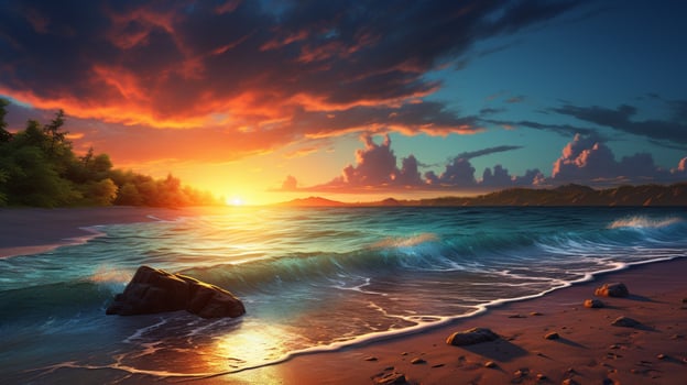 AI generated Seashore Sunset Background photo