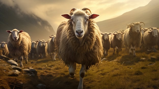 AI generated a sheep is standing in a field with other sheep photo