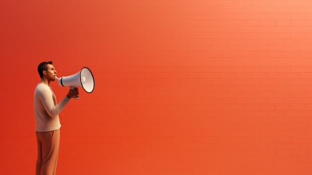 AI generated man holding megaphone standing on Terracotta background photo