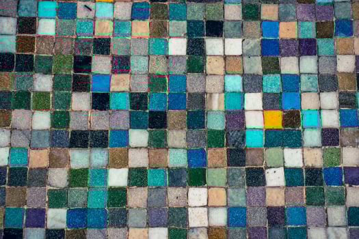 Colorful vintage mosaic wall decoration photo. Living area with ceramic tiles. Venetian mosaic photo
