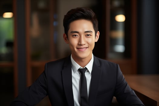 AI generated Portrait of smiling asian businessman wearing suit. photo