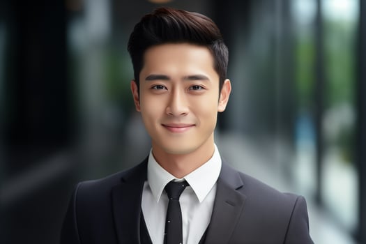 AI generated Portrait of smiling asian businessman wearing suit. photo