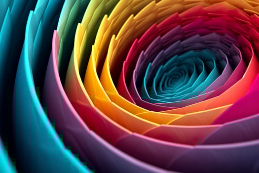 AI generated Geometric Spiral Pattern in Vibrant and Energetic Colors. A Professional Color Grading Experiment. AI Generative photo