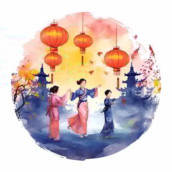 AI generated Lantern Festival in watercolor style. T-shirt Design. AI Generated photo