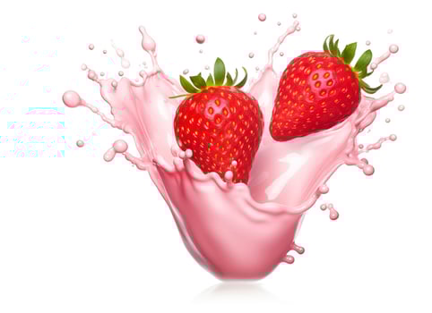 AI generated milk or yogurt splash with strawberries isolated on white background, 3d rendering. AI Generated photo
