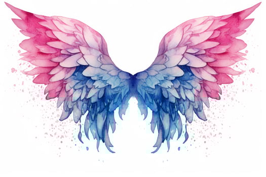 AI generated Beautiful magic watercolor blue pink wings. AI Generated photo