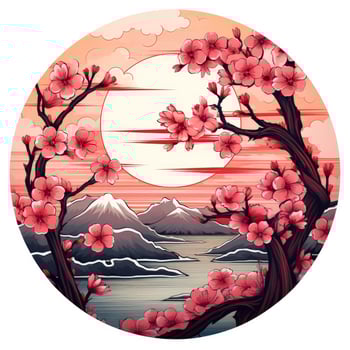 AI generated Cherry blossoms in the sunset background. Japanese tattoo style. AI Generated photo