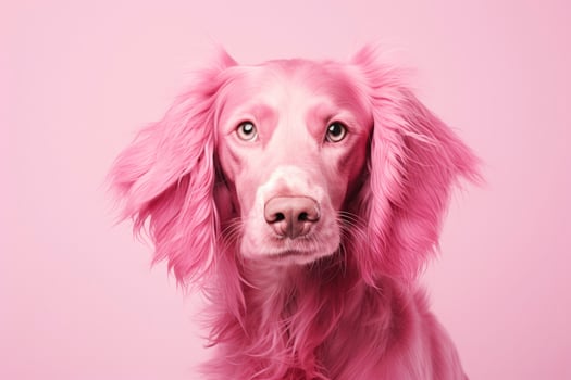 AI generated Pink colored dog on Pink Background. AI Generated photo