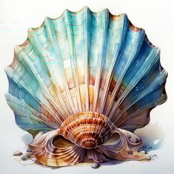 AI generated Watercolor Seashell clipart on white background. AI Generated photo