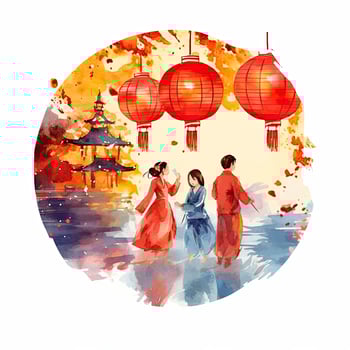 AI generated Lantern Festival in watercolor style. T-shirt Design. AI Generated photo