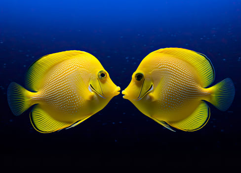 AI generated Two yellow tangs, face to face.  AI Generated. photo