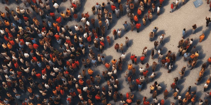 AI generated Crowd of People Seen from Above. Bird Eye View. Generative AI photo