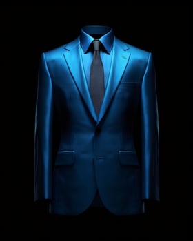 AI generated Elegant Blue Men's Suit Isolated on Black Background. Generative AI photo