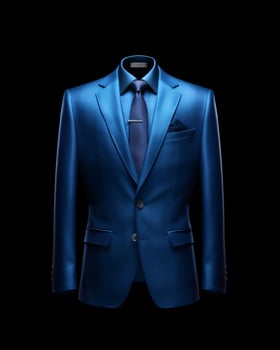 AI generated Elegant Blue Men's Suit Isolated on Black Background. Generative AI photo