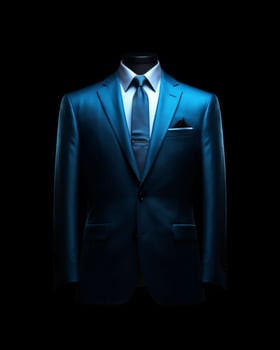 AI generated Elegant Blue Men's Suit Isolated on Black Background. Generative AI photo