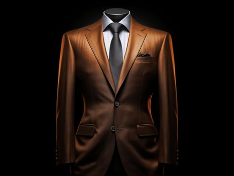 AI generated Elegant Brown Men's Suit Isolated on Black Background. Generative AI photo