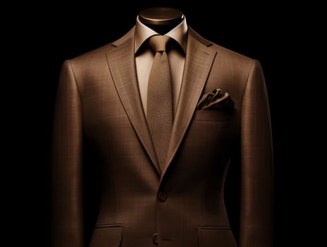 AI generated Elegant Brown Men's Suit Isolated on Black Background. Generative AI photo