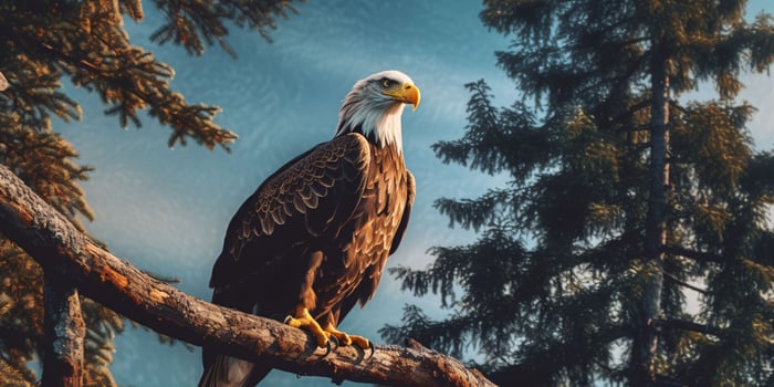 AI generated Bald Eagle Perched on a Tree Branch. Generative AI photo
