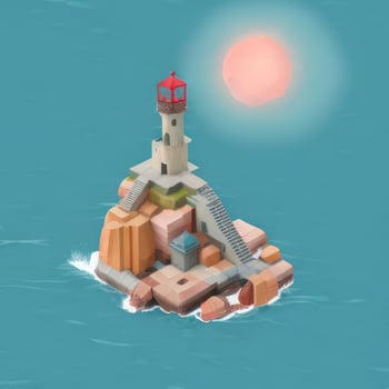 AI generated Isometric 3D Lighthouse Building in the Middle of Ocean Icon Clip Art Sticker Decoration Simple Background photo