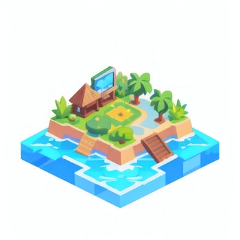 AI generated Isometric 3D Tropical Island Building Icon Clip Art Sticker Decoration Simple Background photo
