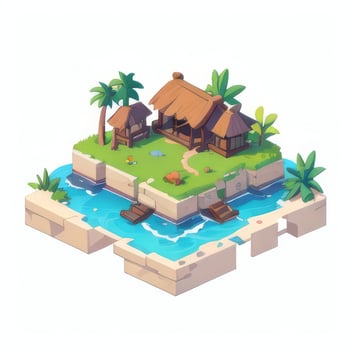 AI generated Isometric 3D Tropical Island Building Icon Clip Art Sticker Decoration Simple Background photo