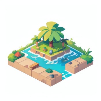 AI generated Isometric 3D Tropical Island Building Icon Clip Art Sticker Decoration Simple Background photo