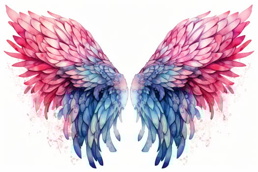 AI generated Beautiful magic watercolor blue pink wings. AI Generated photo