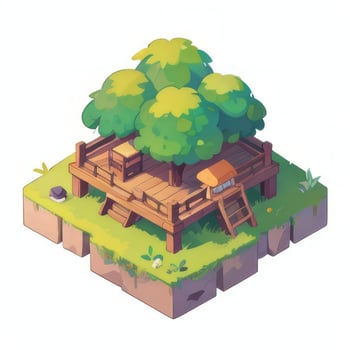 AI generated Isometric 3D Tropical Island Building Icon Clip Art Sticker Decoration Simple Background photo