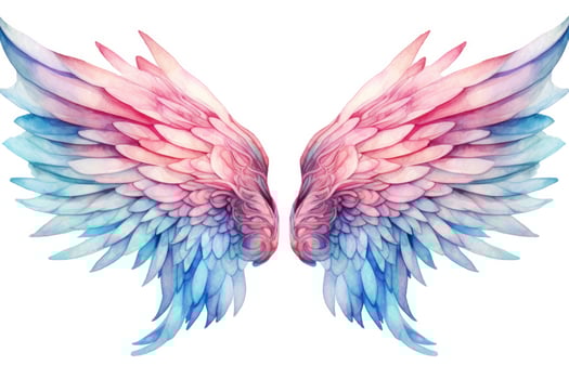 AI generated Beautiful magic watercolor blue pink wings. AI Generated photo