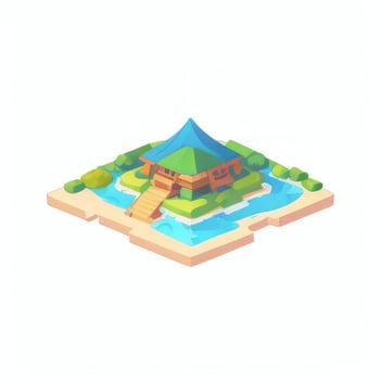 AI generated Isometric 3D Tropical Island Building Icon Clip Art Sticker Decoration Simple Background photo