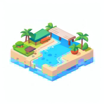 AI generated Isometric 3D Tropical Island Building Icon Clip Art Sticker Decoration Simple Background photo