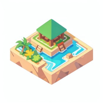 AI generated Isometric 3D Tropical Island Building Icon Clip Art Sticker Decoration Simple Background photo