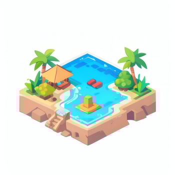 AI generated Isometric 3D Tropical Island Building Icon Clip Art Sticker Decoration Simple Background photo