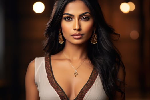 AI generated pretty woman with V neck dress photo