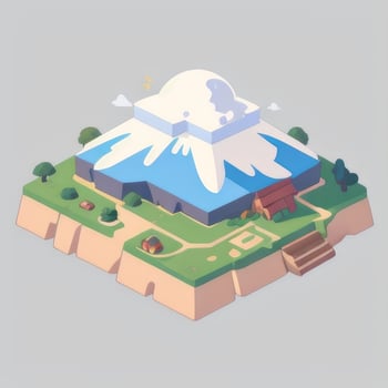 AI generated Isometric 3D Volcano on Island Icon Clip Art Sticker Decoration Simple Background photo