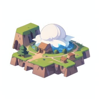 AI generated Isometric 3D Volcano on Island Icon Clip Art Sticker Decoration Simple Background photo