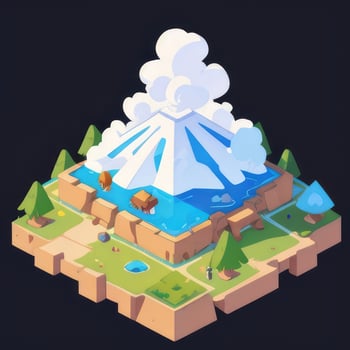 AI generated Isometric 3D Volcano on Island Icon Clip Art Sticker Decoration Simple Background photo