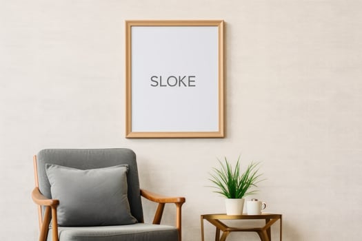AI generated Mock up poster frame in modern living room interior with armchair, coffee table and plant, Interior mockup with a picture frame on a wall, AI Generated photo