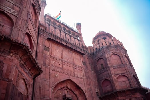 Architectural details of Lal Qila - Red Fort situated in Old Delhi, India, View inside Delhi Red Fort the famous Indian landmarks photo