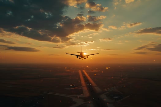 AI generated Beautiful photo of airplane on sunset symbolizing freedom of movement. Concept of air transportation