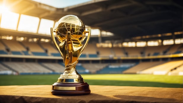 AI generated football championship gold cup at the stadium photo