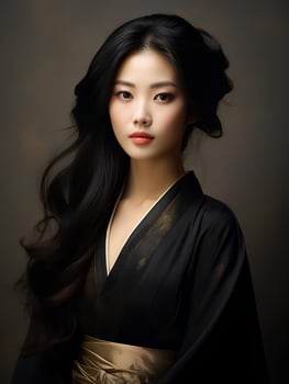 AI generated portrait of beautiful Asian woman with long black hair on isolated background, AI Generative photo