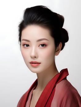 AI generated Portrait of beautiful Japanese woman on isolated white background photo