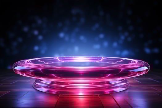AI generated Purple and pink neon podium, pedestal. photo