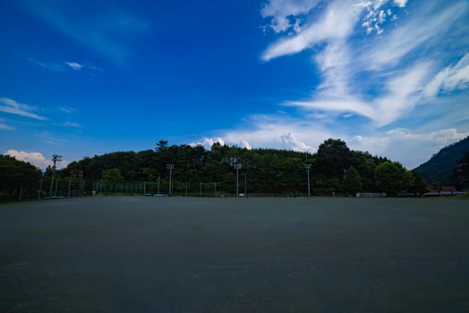 A closed elementary school ground at the country side wide shot photo
