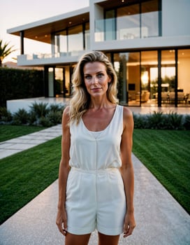 AI generated photo of beautiful woman standing at her penthouse resident, generative AI