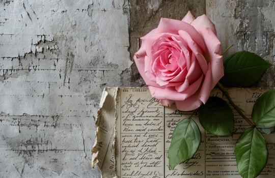 AI generated a pink rose sits in an old wooden letter of mom photo