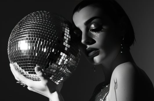 AI generated a woman holding a disco ball photo