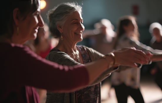 AI generated woman dancing with other women at a dance class, photo